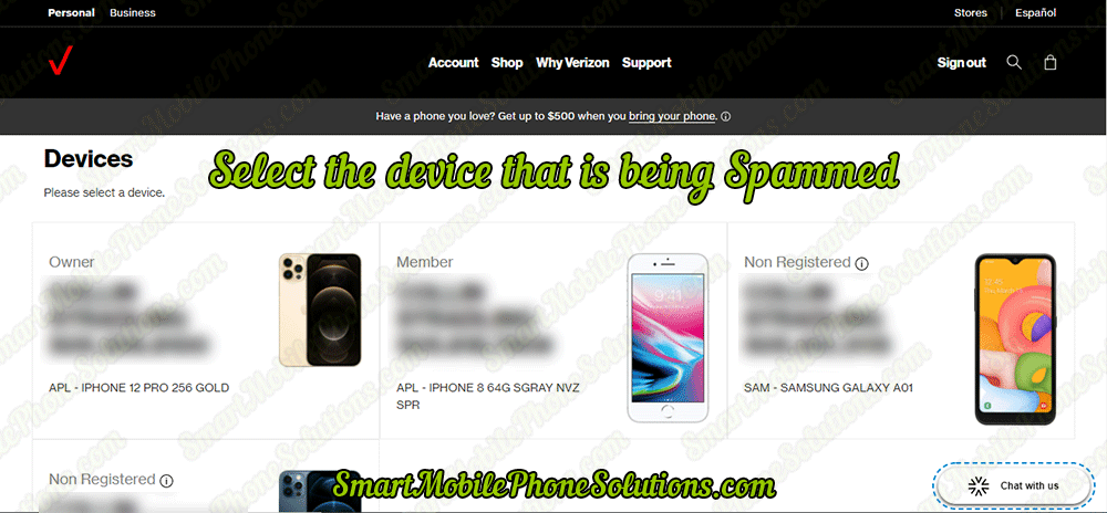 Blocking Smartphone Message Spam - Step 3 - Select the device that is being spammed