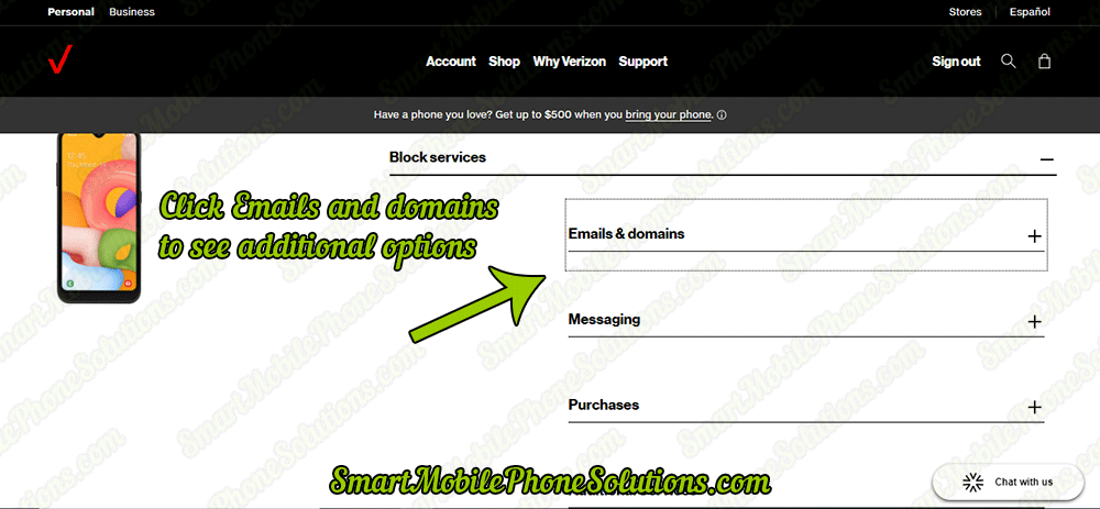 Blocking Smartphone Message Spam - Step 6 - Select Emails and domains