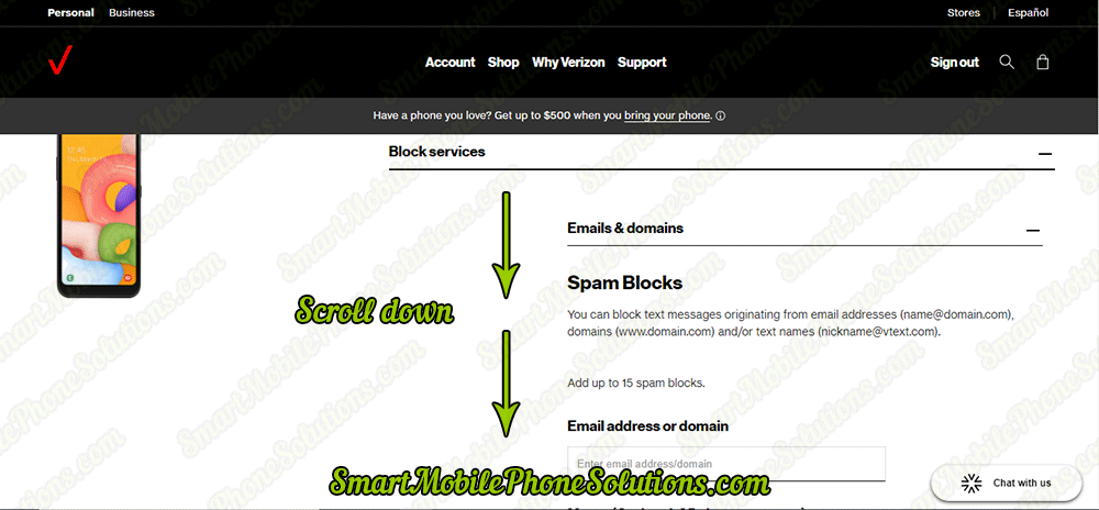 Blocking Smartphone Message Spam - Step 7 - Select Emails and domains