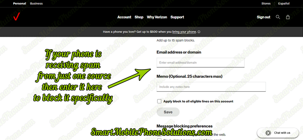 Blocking Smartphone Message Spam - Step 8 - Add the spamming email or domain name