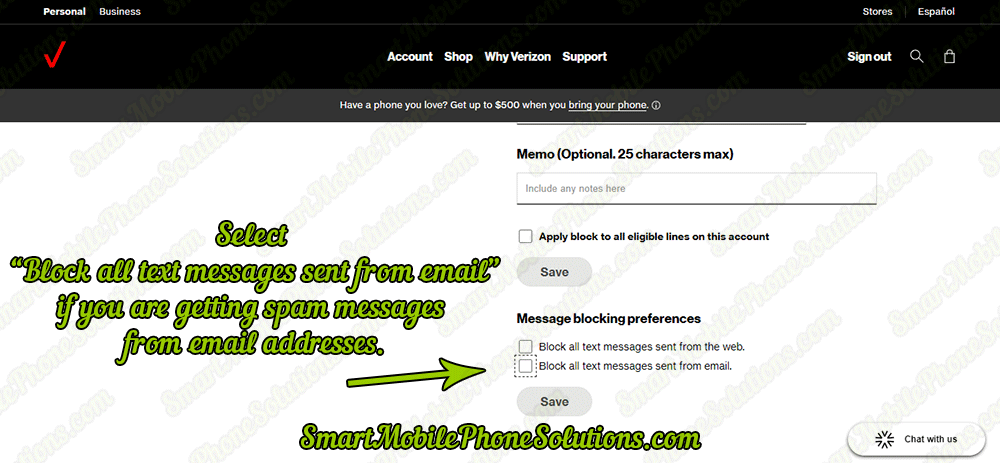 Blocking Smartphone Message Spam - Step 10 - Select Block all text messages sent from email