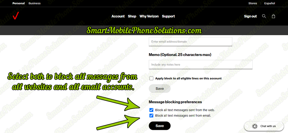 Blocking Smartphone Message Spam - Step 11 - Select both options to block spam from both emails and websites