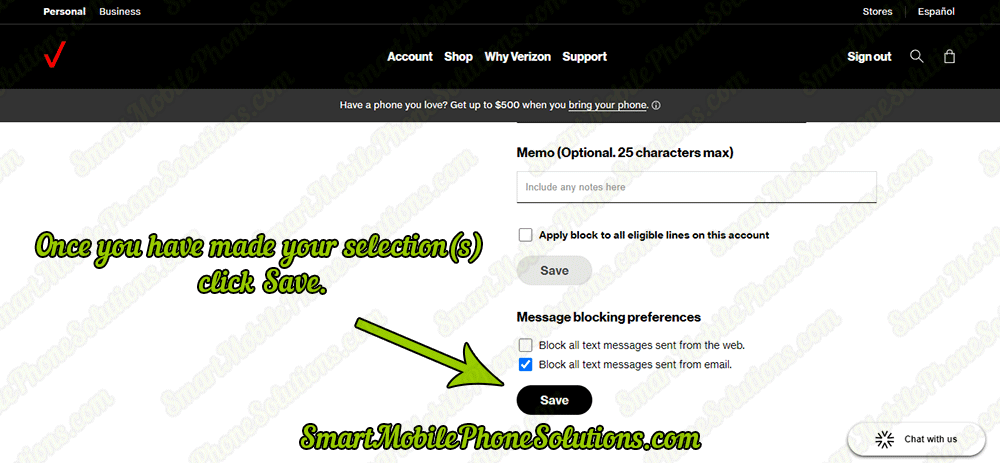 Blocking Smartphone Message Spam - Step 12 - Click Save
